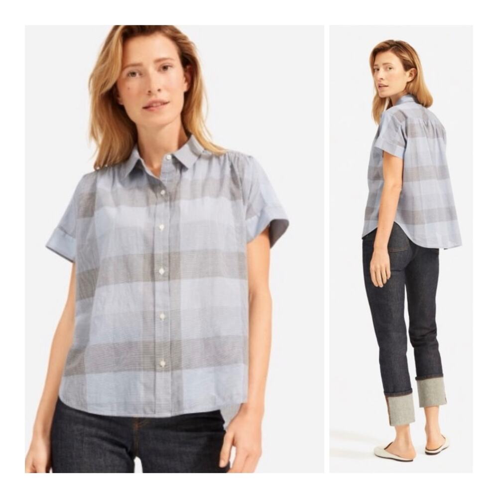 Everlane Square Air Plaid Boxy Short-Sleeve Cotton Button-Down Shirt - Small